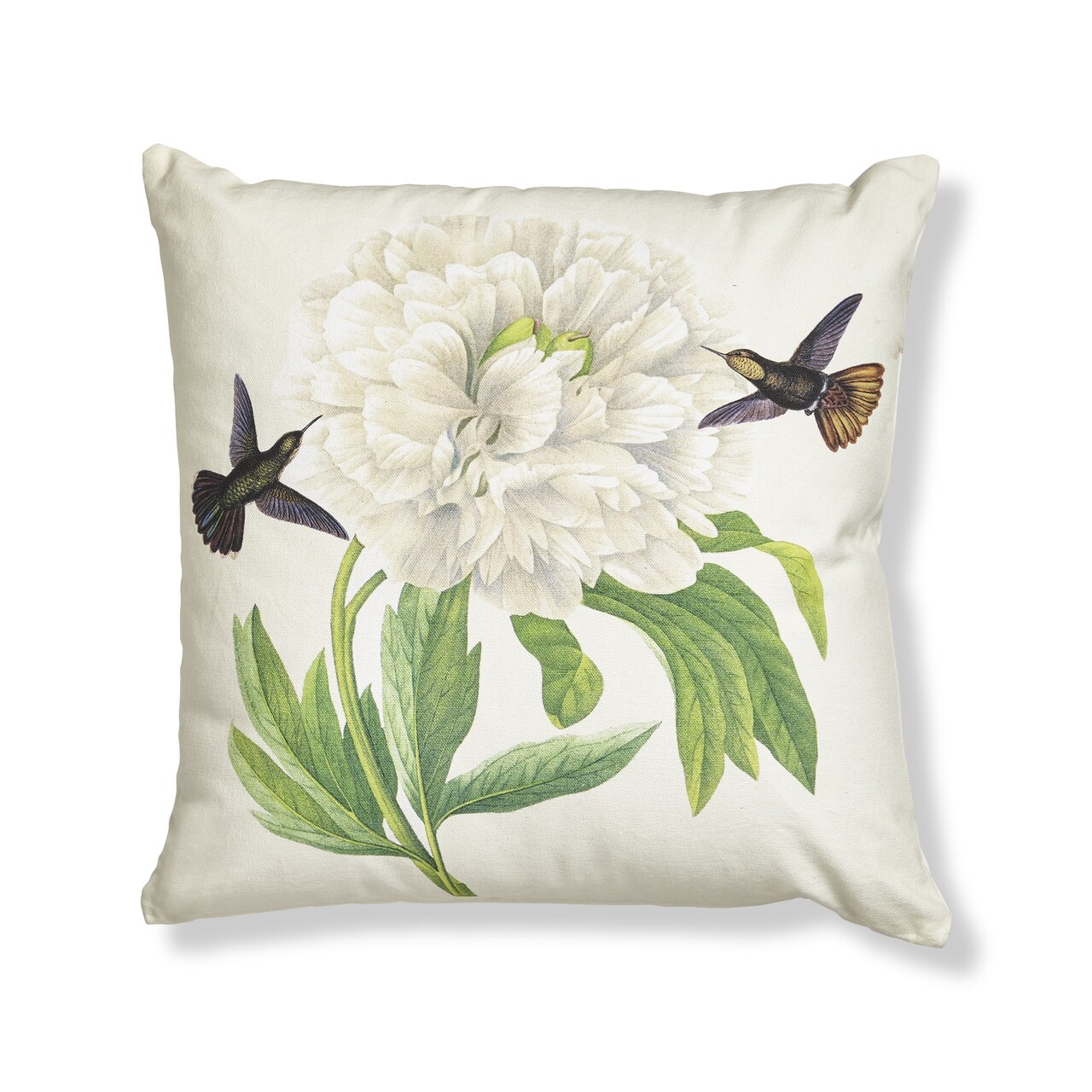18"x 18" Hummingbird White Flower Cotton Accent Decorative Throw Pillow Poly Filled Removable Insert Square Machine Wash